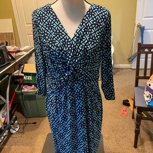 Size 16 Evan Picone Dress.  Print dress in navy, teal, and white.